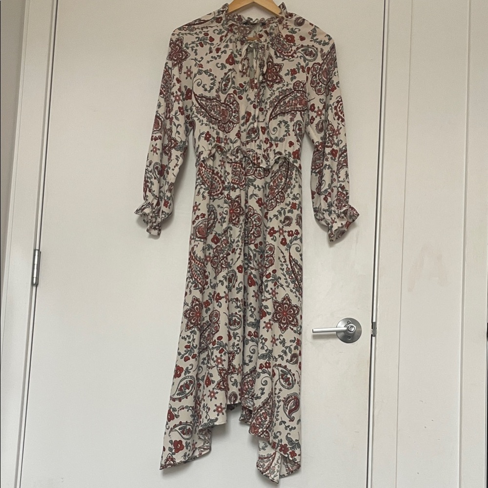 Banana Republic Asymmetrical Dress in Red and Cream Paisley